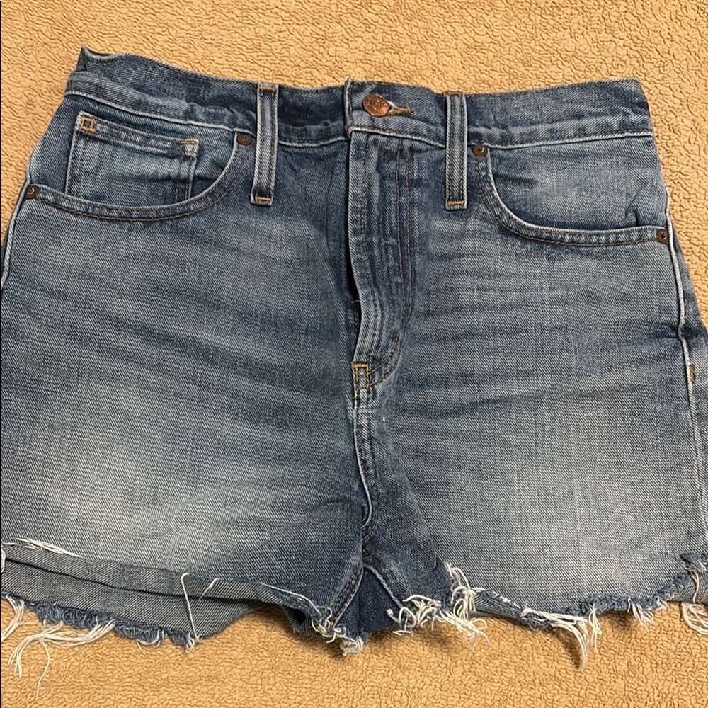 Madewell Blue Jean Shorts with Distressed Frayed Hem